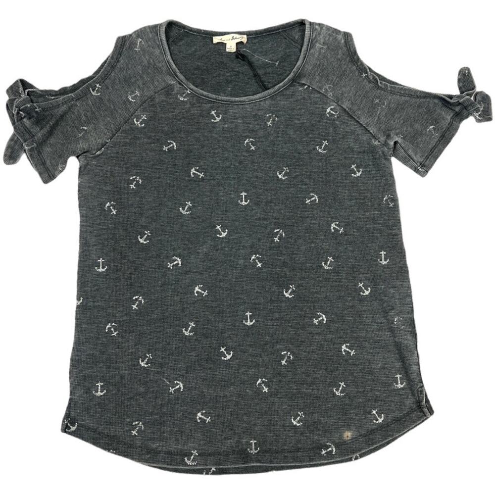 Jane & Delancey Top Grey‎ Anchor Print Short Tie Sleeve Womens S - NWT (flawed)